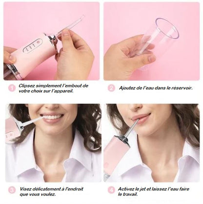 Jet dentaire portable rechargeable par USB avec 4 embouts offerts